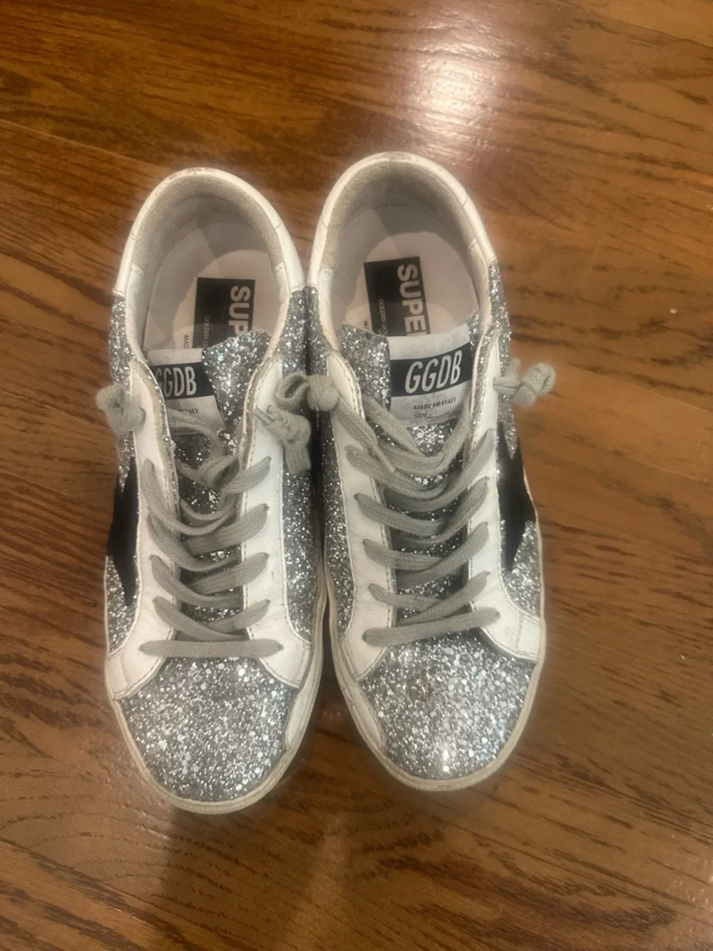 Golden Goose Silver Glitter Sneakers with Black Star - Picture 2 of 3